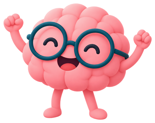 La mascotte de Méninges, un cerveau souriant à lunettes